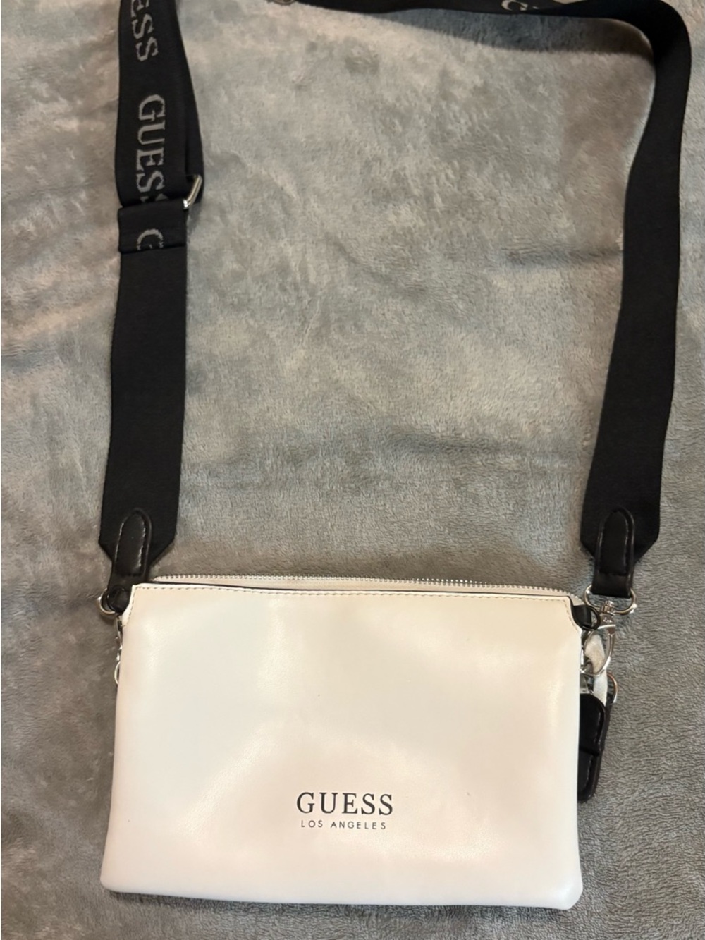 GUESS White Crossbody Bag with Black Branded Strap